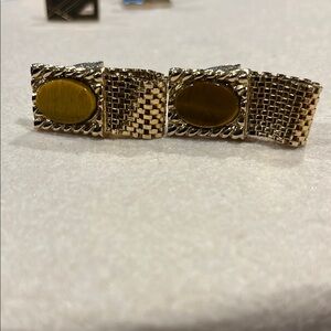 Vintage gold tone, tigers eye men’s cufflinks